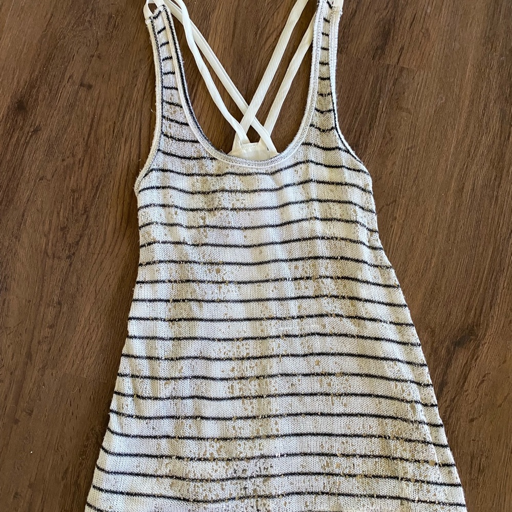 Daytrip Knit and Sheer Striped Spaghetti Strap Tank Top